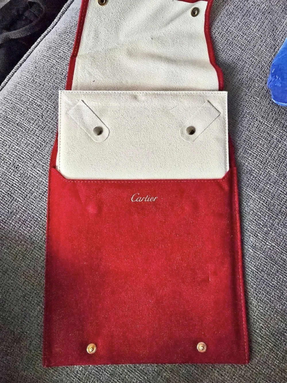 Cartier Red Suede Watch and Jewelry Travel Pouch